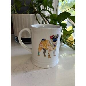 Fringe Studio Mug Pug Dog Collage Art Whimsical Ceramic Cup Eclectic Pet Lover